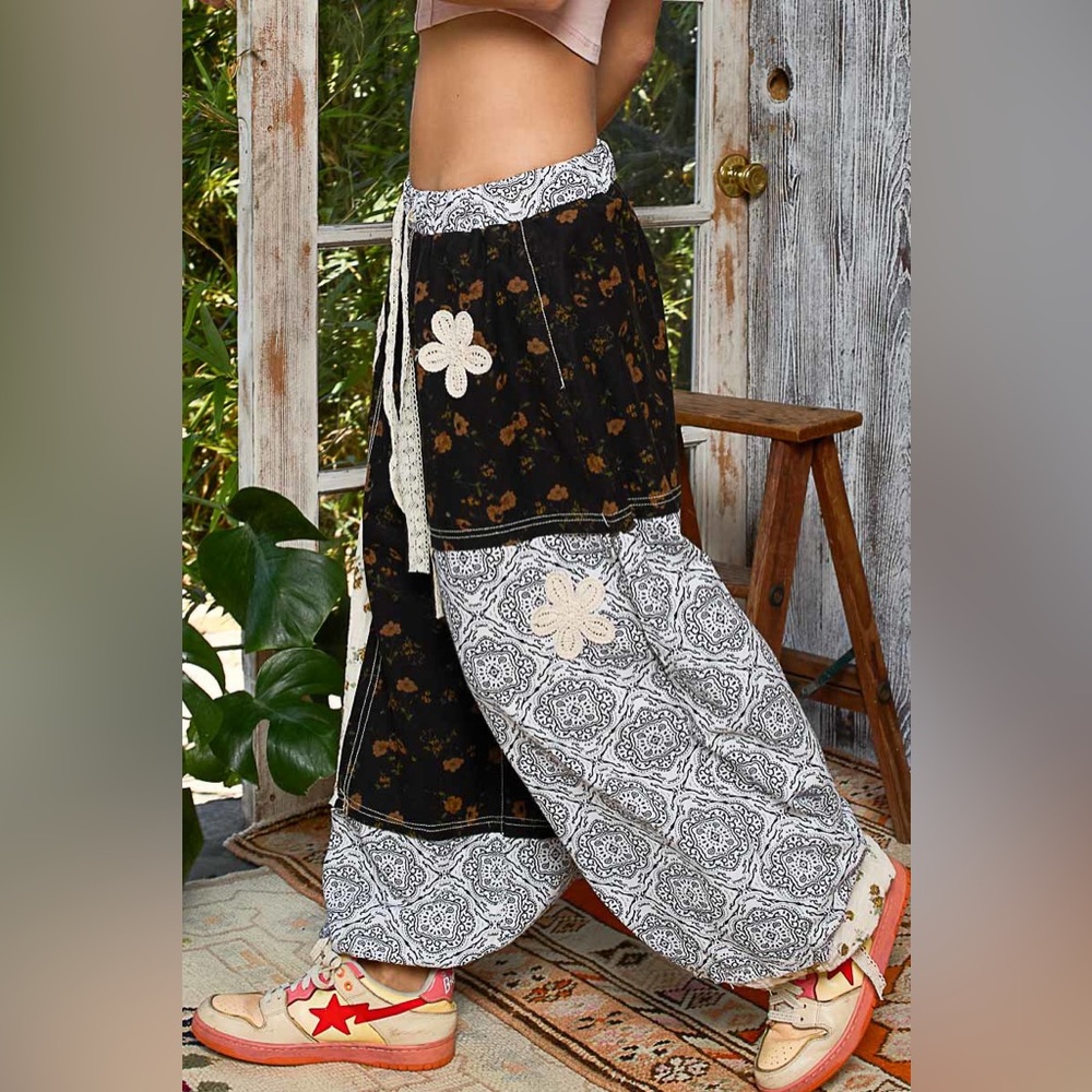 Pol “ Bloom + Loom Pants “ Patchwork Joggers Blac… - image 3